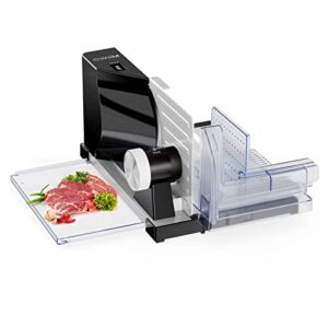 Meat Slicer for home, CWIIM Electric Deli Food Slicer & meat cutter with Removable Stainless Steel Blade+Pusher and 0-18mm Adjustable Thickness for Meat, Cheese, Bread, Fruit.