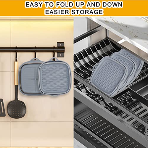 2Pack Upgraded 8 Inch Foldable Air Fryer Silicone Liners Square, Reusable Air Fryer Basket Liner, Thick Food Grade Silicone Pot, Airfryer Inserts Accessories for 4 to 7 qt Air Fryers, Grey, ZUOFANG