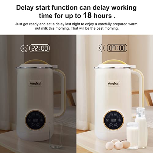 Automatic Nut Milk Maker,Anyfeel 20oz Selfmade Nut/Oat/Almond/soya-bean/Vegan Juice Dairy Free Beverages Machine - Plant Based Almond Cow Milk Machine Maker with Keep Warm and 18 Hours Delay Function