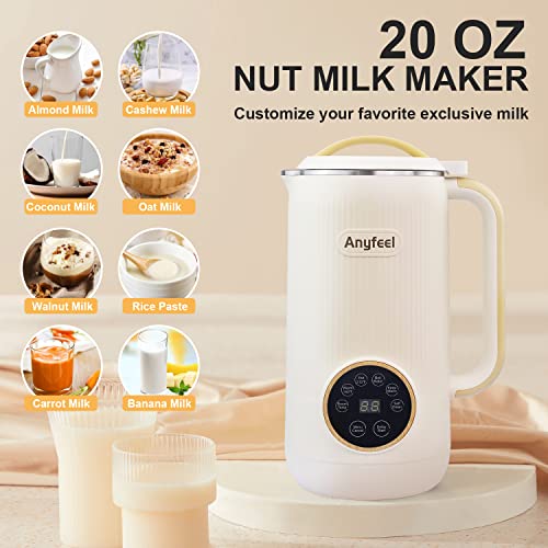 Automatic Nut Milk Maker,Anyfeel 20oz Selfmade Nut/Oat/Almond/soya-bean/Vegan Juice Dairy Free Beverages Machine - Plant Based Almond Cow Milk Machine Maker with Keep Warm and 18 Hours Delay Function