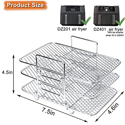 Air Fryer Rack Compatible with Ninja DZ201 DZ401 XL Air Fryer 2-Basket Electric Fryer (2Pack) , Multi-Layer Grill Rack, Grill Rack, Double Basket Air Fryers Rack, 304 Stainless Steel Toast Rack