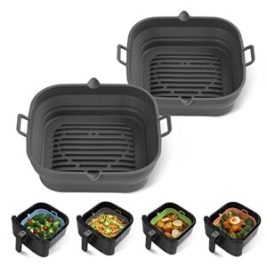 [2 pack] silicone air fryer liners square - reusable airfryer silicone basket - easy to clean air fryers silicone pot for 5.8 to 8 qt large air fryer baking tray oven accessories, 8.5 inch