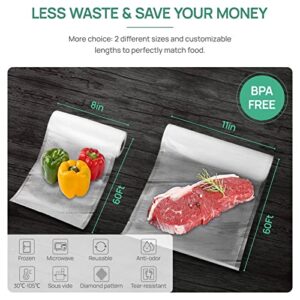 Vakumar Vacuum Sealer Bags 2 pack 8''x60' Rolls for Food, Seal a Meal, Commercial Grade, BPA Free, Commercial Grade, Great for Storage, Meal prep and Sous Vide