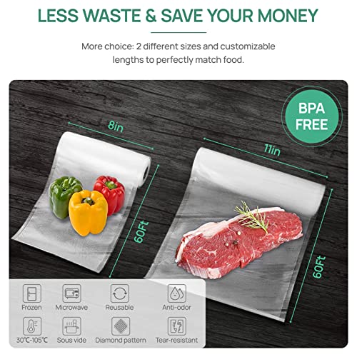 Vakumar Vacuum Sealer Bags 2 pack 8''x60' Rolls for Food, Seal a Meal, Commercial Grade, BPA Free, Commercial Grade, Great for Storage, Meal prep and Sous Vide