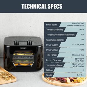 NutriChef Electric Countertop Food Dehydrator Machine - 350-Watt Premium Multi-Tier Meat Beef Jerky Maker Fruit/Vegetable Dryer w/ 4 Stainless Steel Trays, Digital Timer, Temperature Control