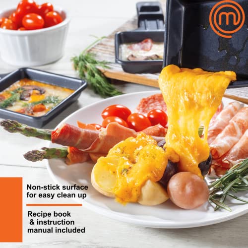 MasterChef Dual Raclette Table Grill w Non-Stick Grilling Plate & Cooking Stone- 8 Person Electric Tabletop Cooker for Korean BBQ- Melt Cheese, Cook Meat & Veggies at Once-(19" x 8") Gift, Summer Pary