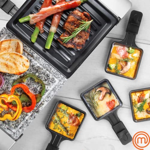 MasterChef Dual Raclette Table Grill w Non-Stick Grilling Plate & Cooking Stone- 8 Person Electric Tabletop Cooker for Korean BBQ- Melt Cheese, Cook Meat & Veggies at Once-(19" x 8") Gift, Summer Pary