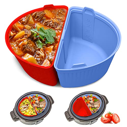 Nantala Slow Cooker Liners, 2 IN 1 Silicone Slow Cooker Divider Liners for 6 Quart Pot, BPA-Free & Reusable & Dishwasher Safe, Cooking Liners for Crock-Pot 6-7 Quart Oval Slow Cooke（Red+Blue）