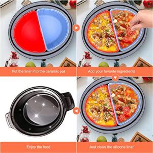 Nantala Slow Cooker Liners, 2 IN 1 Silicone Slow Cooker Divider Liners for 6 Quart Pot, BPA-Free & Reusable & Dishwasher Safe, Cooking Liners for Crock-Pot 6-7 Quart Oval Slow Cooke（Red+Blue）