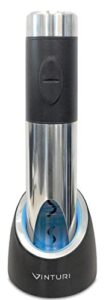 vinturi electric rechargeable wine opener with base and foil cutter, silver