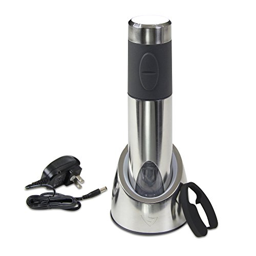 Vinturi Electric Rechargeable Wine Opener with Base and Foil Cutter, Silver