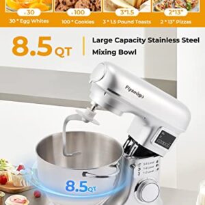 Flyseago Stand Mixer 8-IN-1 8.5 Qt Multifunctional Electric Kitchen Mixer 6 Speed Tilt-Head with Stainless Steel Bowl, 1.5L Glass Jar, Meat Grinder, Dough Hook, Whisk, Pasta Attachment