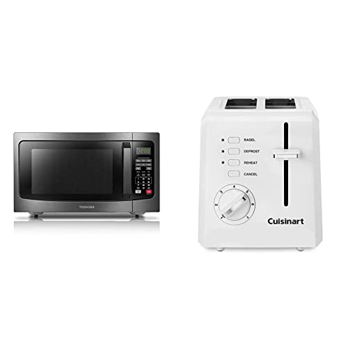 Toshiba EM131A5C-BS Microwave Oven with Smart Sensor, Easy Clean Interior, ECO Mode and Sound On/Off, 1.2 Cu Ft, Black Stainless Steel & Cuisinart CPT-122 Compact Plastic 2-Slice Toaster, White