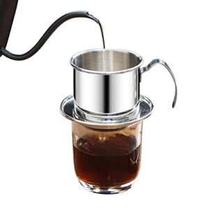 vietnamese coffee drip filter coffee maker stainless steel pour over coffee dripper reusable portable coffee making hand pot coffee drip brewer for home kitchen office outdoor coffee services (sliver)