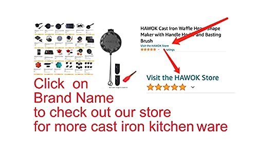 HAWOK Cast Iron Waffle Heart Shape Maker with Handle Hoder and Basting Brush…