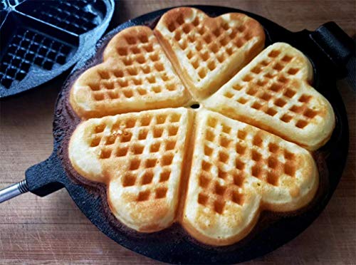 HAWOK Cast Iron Waffle Heart Shape Maker with Handle Hoder and Basting Brush…