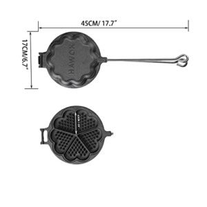 HAWOK Cast Iron Waffle Heart Shape Maker with Handle Hoder and Basting Brush…