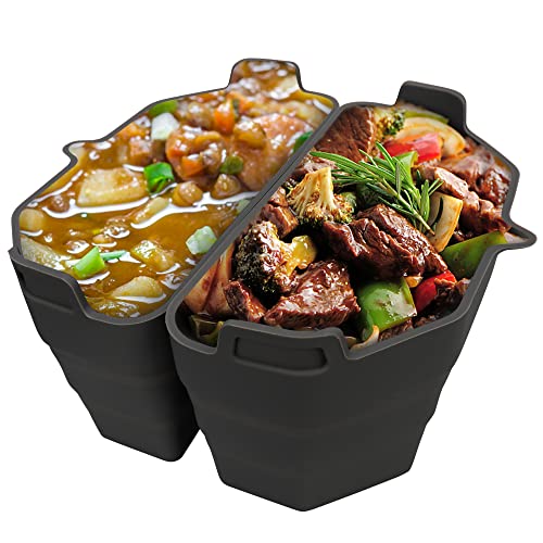 JHXTZ Slow Cooker Divider Liner Fit for 5 or 6 QT Crockpot, Silicone Crock Pot Cooking Liners Insert for 5 or 6 Quart Pot | Reusable & Leakproof | BPA Free | Dishwasher Safe (2pc big, Black)