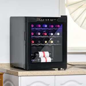 HOMCOM 18 Bottle Wine Cooler, Mini Beverage Fridge, Freestanding Wine Cellar with Digital Temperature Control, 3 Removable Shelves, Glass Door, Alarm Function and LED Lighting, Black