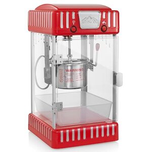 olde midway retro-style popcorn machine with 2.5-ounce kettle, vintage tabletop popper, red