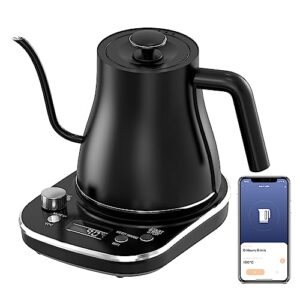 gooseneck electric kettle, wifi smart electric kettle temperature control, pour over kettle and tea kettle, tuya app control, 1200w quick heating, 100% stainless steel, 0.8l, matte black