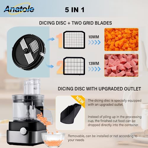 Anatole Commercial Food Processor 20-Cup Electric Vegetable Dicer Chopper 600W 5 in 1 Professional Veggie Shredder Grater Multifunctional Meat Grinder Blender with 5 Stainless Steel Blades