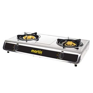 martin sg228 portable propane gas double cooktop lightweight cooking stove with 25,600 btu, durable heavy duty, compact, and lightweight design