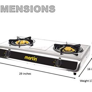 Martin SG228 Portable Propane Gas Double Cooktop Lightweight Cooking Stove with 25,600 BTU, Durable Heavy Duty, Compact, and Lightweight Design