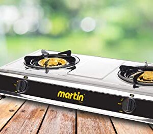 Martin SG228 Portable Propane Gas Double Cooktop Lightweight Cooking Stove with 25,600 BTU, Durable Heavy Duty, Compact, and Lightweight Design