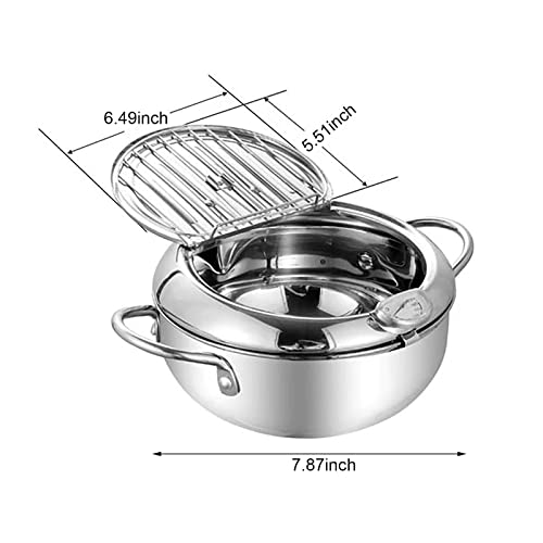 BestAlice Deep Fryer Pot, 8in(2.2L) Stainless Steel Frying Pot, Upgrade Deep Fryer Pot with Thermometer, Japanese Small Deep Frying Pot with Oil Drip Drainer Rack for French Fries Fish Chicken