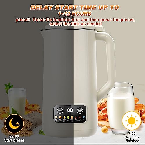 Nut Milk Maker Machine,20 Oz Automatic Cleaning Soy Milk maker with 8 Modes and 10 Leaf Blades,Homemade Almond, Oat, Soy, Etc Grain, Almond Milk Maker Machine with Delay Start Free Filtering and Keep Warm (White)