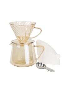 pour over coffee maker set with glass dripper, 600ml 20oz v60 coffee server pot, 50 paper filter and spoon, gift kit for coffee lover