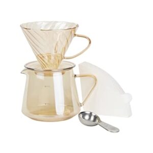 Pour Over Coffee Maker Set with Glass Dripper, 600ml 20oz V60 Coffee Server Pot, 50 Paper Filter and Spoon, Gift Kit for Coffee Lover