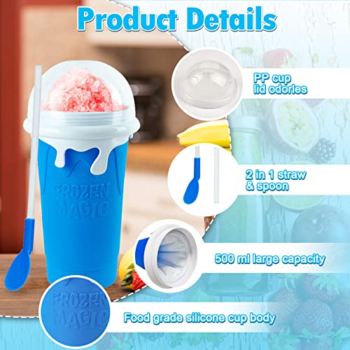 [500+500ML] 2Pack Slushie Maker Cup, DIY Frozen Magic Cup Slushy, Double Layers Silica Smoothie Pinch Ice Cup,Quick Cooling Cup Homemade Milk Shake Ice Cream Maker (Blue+Pink)