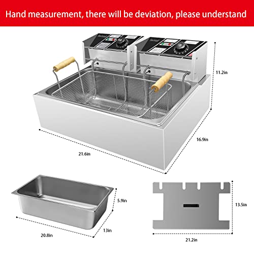 Swinod Commercial Deep Fryer with Basket for Restaurant or Home Use, Detachable Large Capacity Stainless Steel Countertop Electric Oil Fryer with Temperature Control