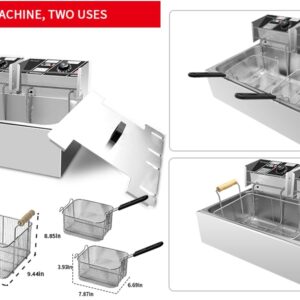 Swinod Commercial Deep Fryer with Basket for Restaurant or Home Use, Detachable Large Capacity Stainless Steel Countertop Electric Oil Fryer with Temperature Control