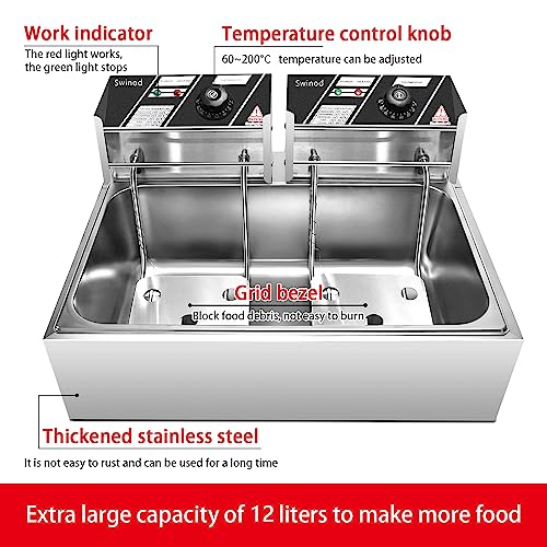 Swinod Commercial Deep Fryer with Basket for Restaurant or Home Use, Detachable Large Capacity Stainless Steel Countertop Electric Oil Fryer with Temperature Control