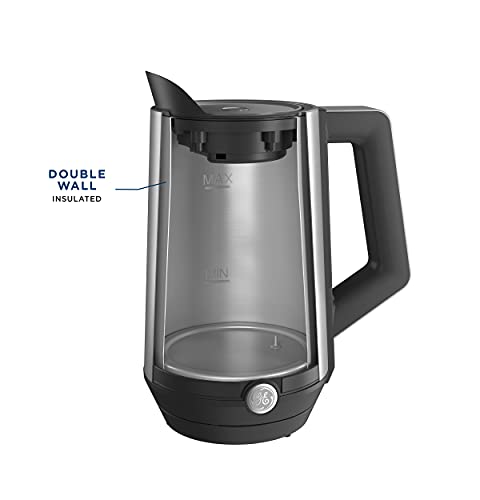 GE Electric Kettle | 6 Cup Capacity | Digital Temperature Control | Boils Water for Tea, Coffee in Minutes | Countertop Kitchen Essentials | 1500 Watts | Stainless Steel