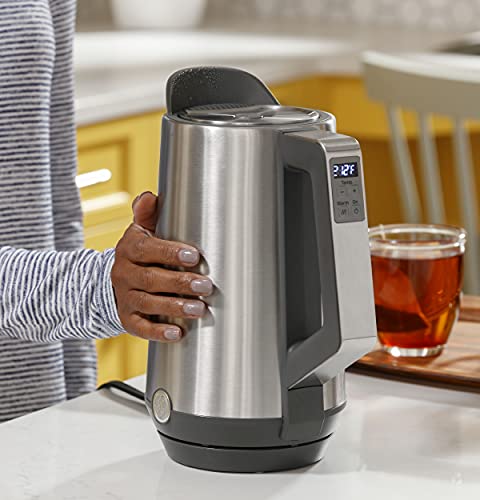 GE Electric Kettle | 6 Cup Capacity | Digital Temperature Control | Boils Water for Tea, Coffee in Minutes | Countertop Kitchen Essentials | 1500 Watts | Stainless Steel