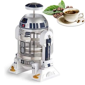 teenkon french press insulated 304 stainless steel coffee maker, 32 oz robot r2d2 hand home coffee presser, with filter screen for brew coffee and tea