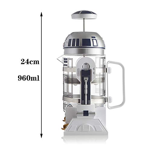 TEENKON French Press Insulated 304 Stainless Steel Coffee Maker, 32 Oz Robot R2D2 Hand Home Coffee Presser, with Filter Screen for Brew Coffee and Tea