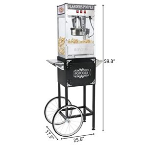 ROVSUN Popcorn Machine with Cart, Wheels & 8 Oz Kettle Makes Up to 32 Cups, Popcorn Maker with Stainless Steel Scoop, Oil Spoon & 3 Popcorn Cups for Commercial Home Movie Theater, Black