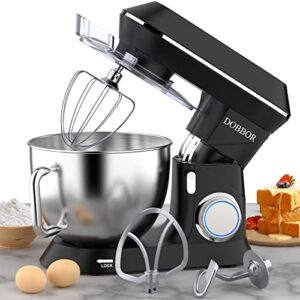 9.5qt electric stand mixer, dobbor 660w 7 speeds tilt-head dough mixers, bread mixer with dough hook, whisk, beater, splash guard for baking bread, cake, cookie, pizza, muffin, salad and more - black