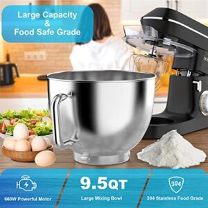 9.5QT Electric Stand mixer, DOBBOR 660W 7 Speeds Tilt-Head Dough Mixers, Bread Mixer with Dough Hook, Whisk, Beater, Splash Guard for Baking Bread, Cake, Cookie, Pizza, Muffin, Salad and More - Black