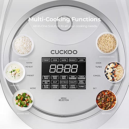 CUCKOO CR-1020F | 10-Cup (Uncooked) Micom Rice Cooker | 16 Menu Options: White Rice, Brown Rice & More, Nonstick Inner Pot, Designed in Korea | White (Renewed)