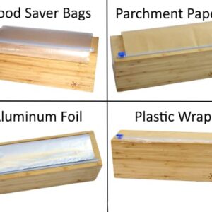 Vacuum Sealer Bag Roll Dispenser with Cutter incl 32 ft 11" Bag Roll - Reusable & Large Bamboo Vacuum Bag Dispenser Fits Most 50 ft Food Saver Bags Rolls - Perfect for Big 12" Rolls of Plastic Wrap, Aluminum Foil and Wax Paper