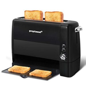 prepameal long slot toaster 2 slice toaster with 6 shade settings, bagel/cancel, extra wide slots, removable crumb tray, for bagels, waffles, breads, puff pastry, snacks (2-slice, black)