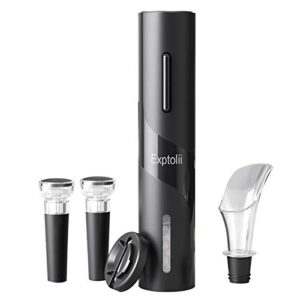 exptolii electric wine opener, automatic bottle corkscrew with foil cutter, vacuum stopper and wine aerator pourer