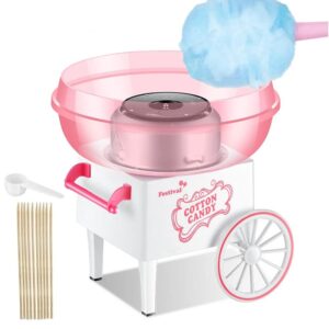 kllsmdesign cotton candy machine for kids, cart design desktop electric cotton candy maker with 10 reusable cones & sugar scoop for children's birthday gift family party holiday use