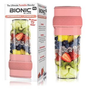 bionic blade personal blender 490ml, cordless, rechargeable 18,000 rpm portable blender for shakes and smoothies mini blender portable 8.6" tall, seen on tv (peach)